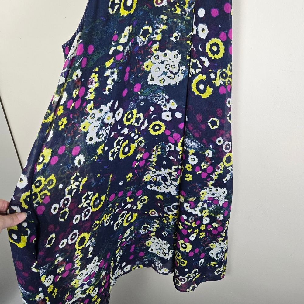 Rachel Roy Dress Tie Neck Floral Print Sleeveless Navy L W/Pockets Whimsical - Picture 3 of 12